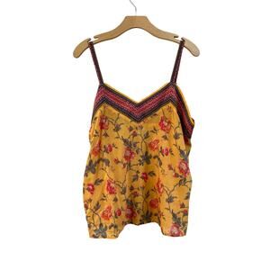 Sundance Mustard Yellow Floral Tank Boho Adjustable Strap Cami Size M